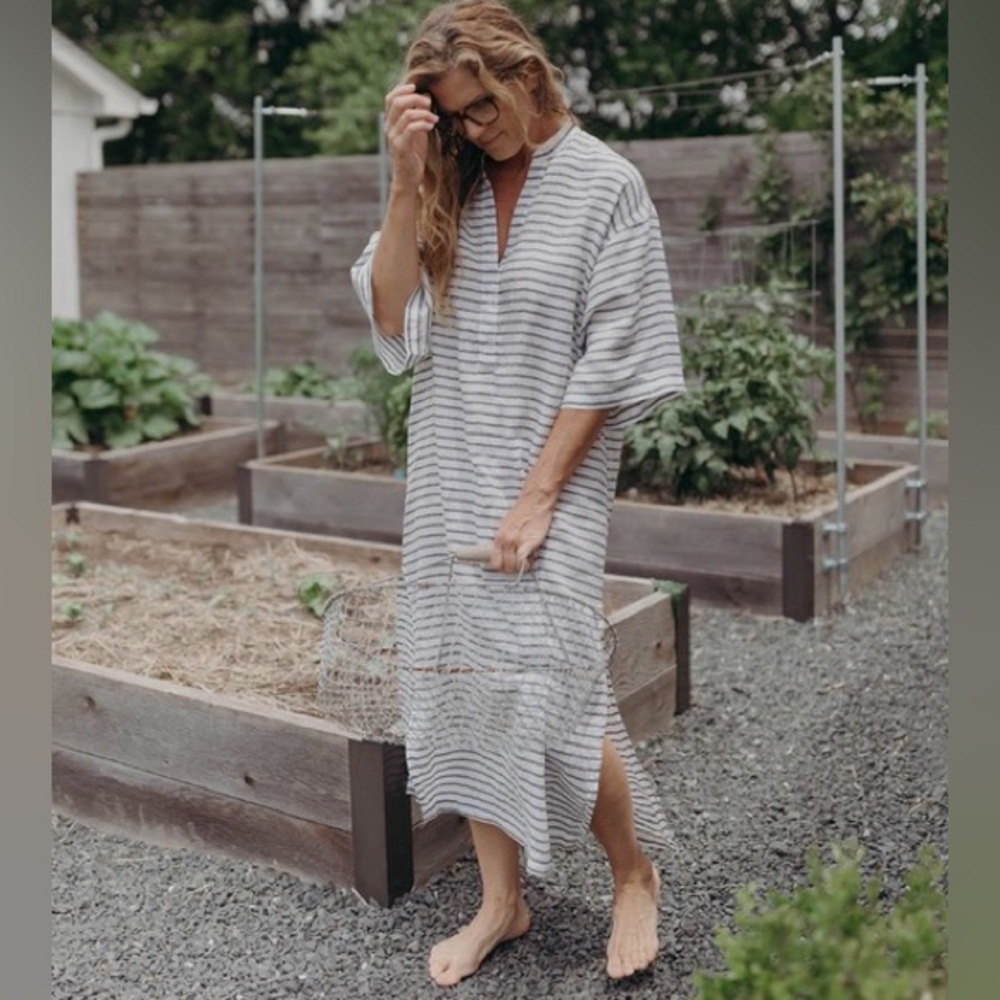 ESBY APPAREL- Gemma Sheer Striped 100% Linen Maxi Caftan Dress - 3X / 4X